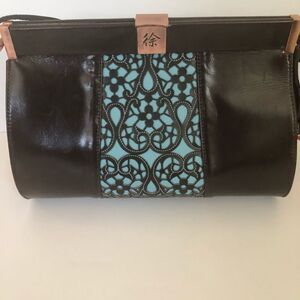[Leslie Hsu] Brown Leather Turquoise Purse